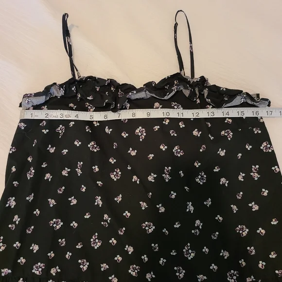 SOLD - Who What Wear Tiered Spaghetti Strap Floral Black Midi Dress with Pockets - Picture 9 of 11